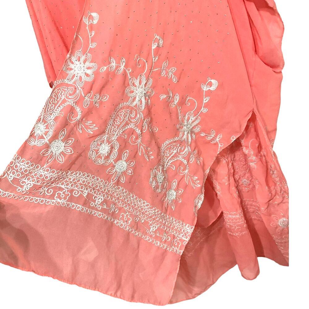 Jessica McClintock Floral Kimono Top Women OS Pink Embroidered Boho Cottage - Picture 4 of 8